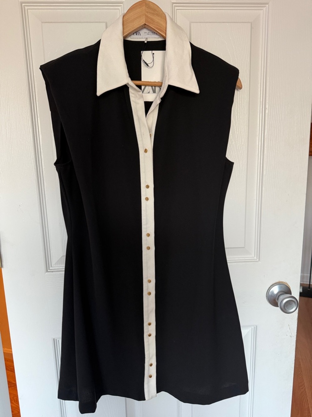 Zara Black Sleeveless Dress with Ivory Contrast Collar